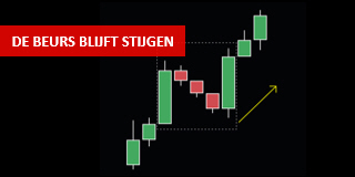 Technische analyse met kaarsen van een stijgende beurs.